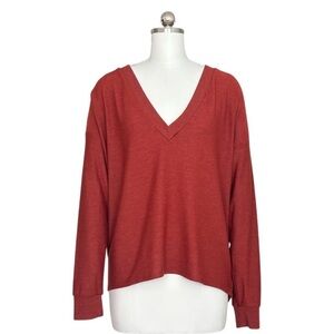 Chaser Top Womens Size XL Rust Red V-Neck Long Sleeve Knit Pullover Relaxed Fit